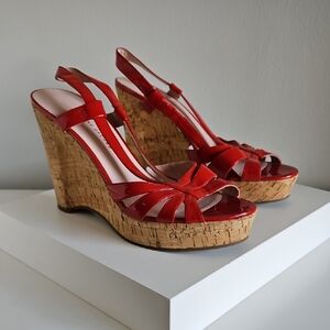 MARC by MARC JACOBS Vibrant Red Patent Leather Cork Wedge Shoes Size EU 40